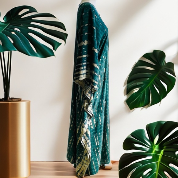 0140/ Green Long Kaftan, Tie dyed, Kaftan , Simple Dress - Picture 8 of 12